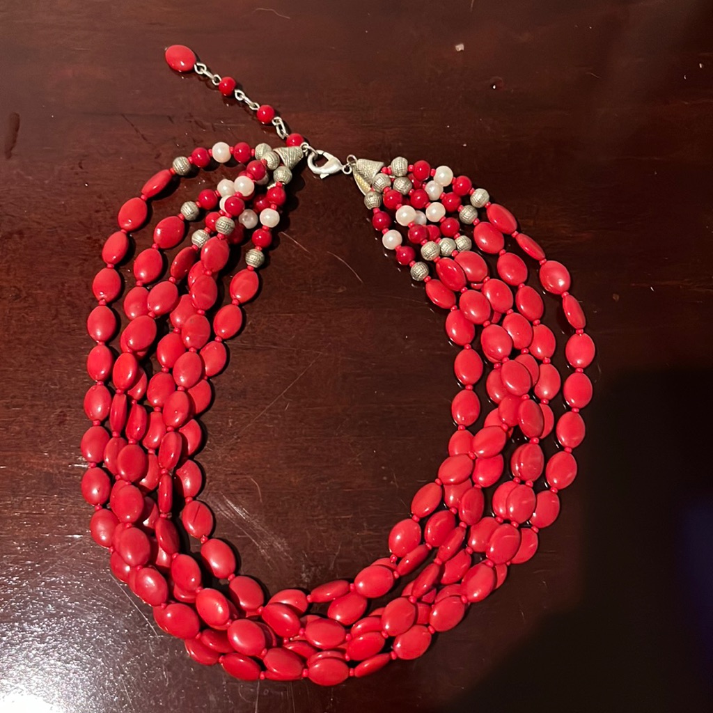 6 String Red Beaded Talbots Necklace